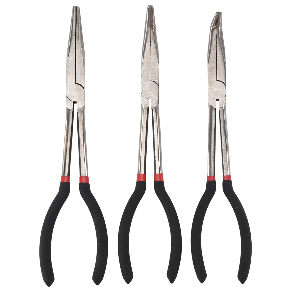 

3X 11 inch EXTRA LONG NOSE PLIERS SET STRAIGHT & BENT TIP MECHANIC GRIP HAND TOOL