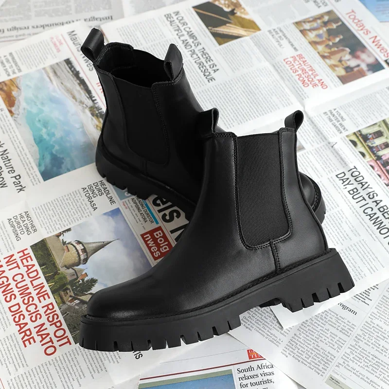 New Chelsea Boots for Men High Top Smoke Boots for Men Split Leather ANKLE Round Toe Slip-On Men Boots Size 38-48