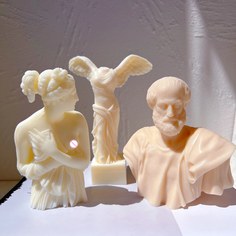 Greek Philosopher Aristotle Statue Man Bust Silicone Mould Classic Figure Sculpture Wax Tool Tabletop Ornament Candle Molds