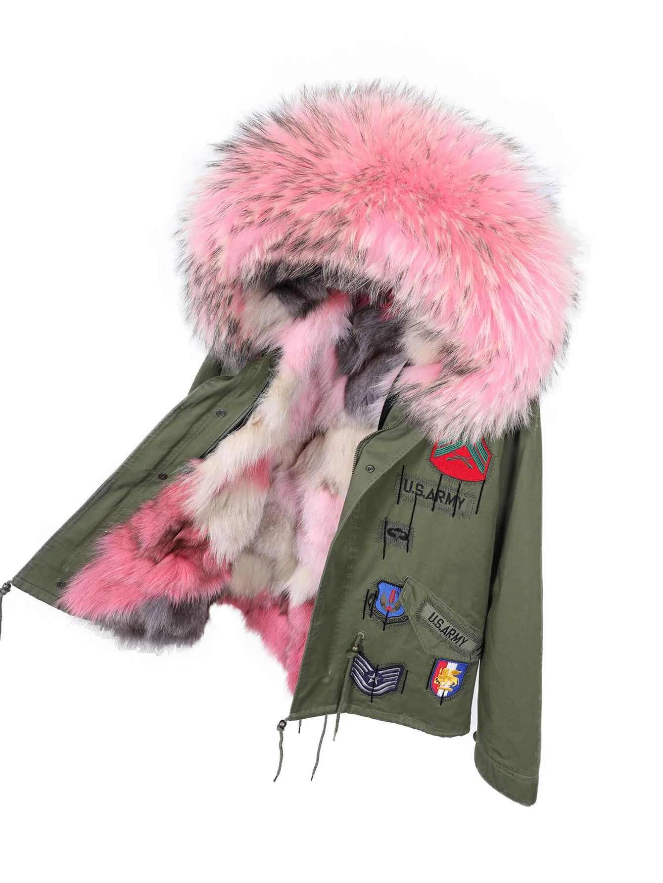 Maomaokongฤดูหนาวผู้หญิงParka Coatที่ถอดออกได้สีชมพูFoxขนสัตว์ซับขนสัตว์จริงHooded Snowproof Jacket