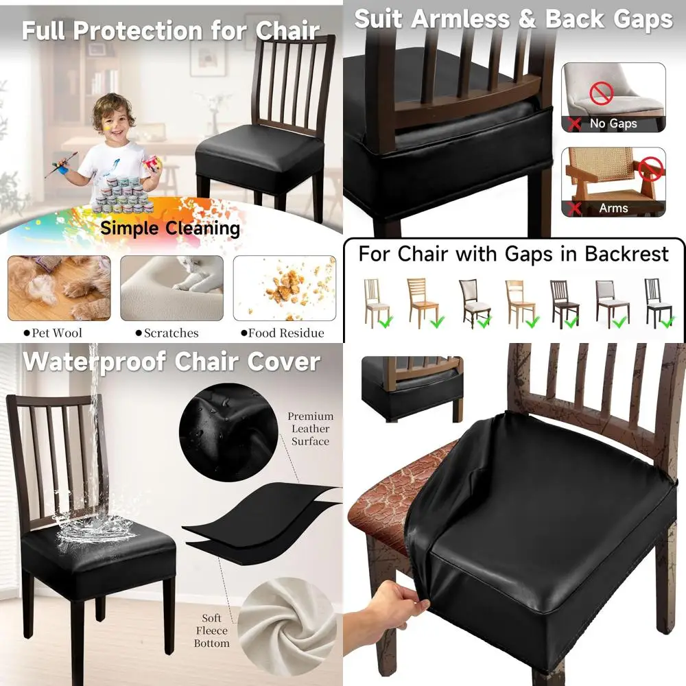 

Set of 8 Waterproof PU Leather Dining Chair Covers, Elastic & Dust Resistant for Kitchen/Dining Room (Black)