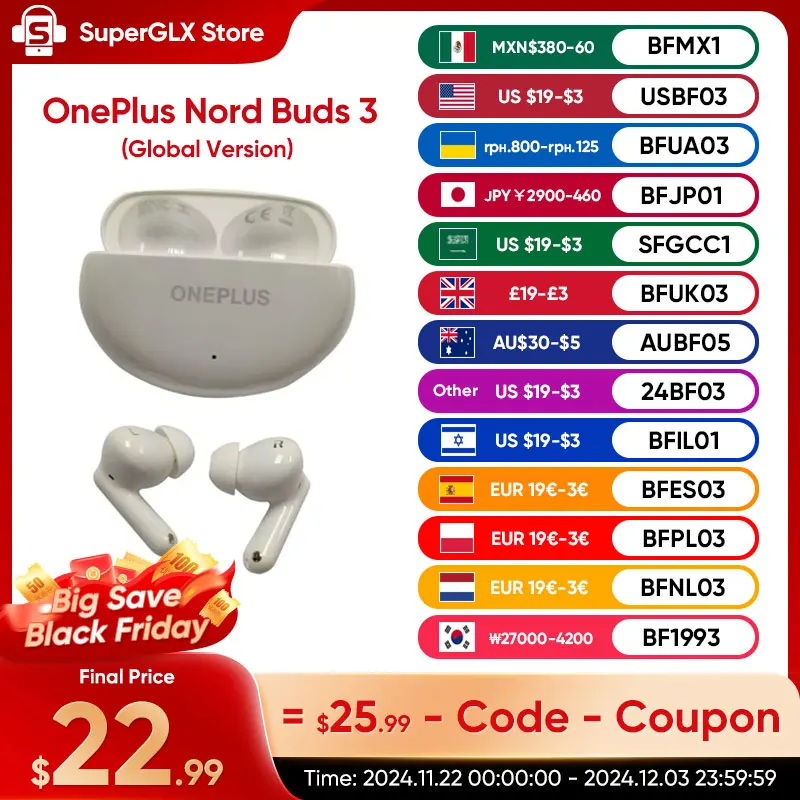 2024 Global Version OnePlus Nord Buds 3 Earphone TWS Bluetooth 32dB Active Noise Canceling Wireless Headphone For Oneplus 12 12R