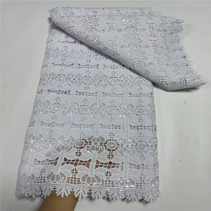 

2025 Pure White African Lace Fabric 5 Yards Embroidered Nigerian Laces Fabric Bridal High Quality French Tulle Lace Fabric