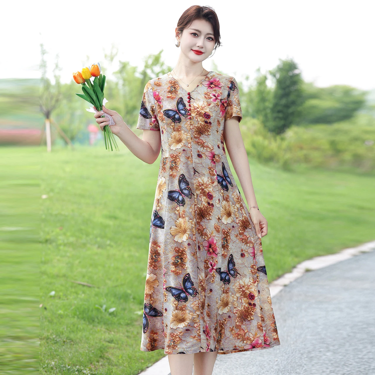 Women's Floral Print Midi Dres - Midi Skirt Floral 评论和价格