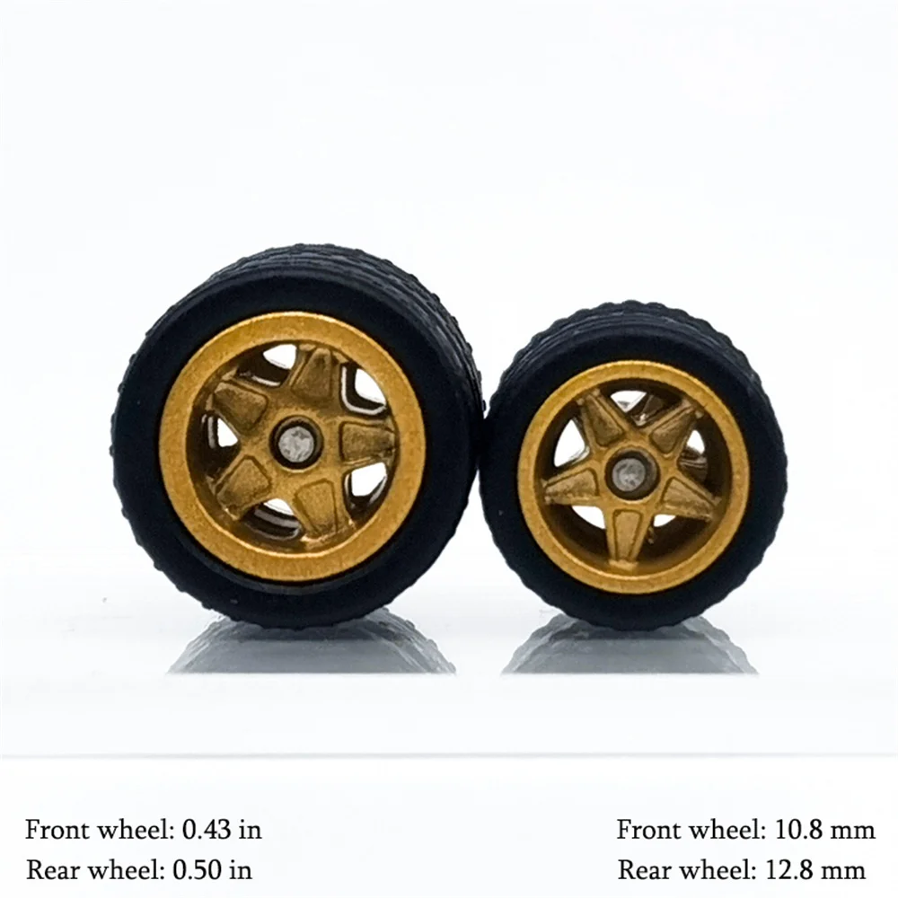 1/64 Model Car Wheels with Rubber Detachable Tires Pentagram Spoke Refitting Parts for Hot Wheels Matchbox D:11mm+13mm 1 Set