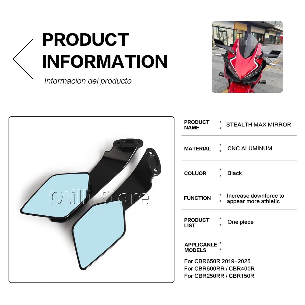 New Rearview Mirror Motorcycle For Honda CBR650R 2019-2025 CBR250R CBR600R CBR400R CBR150R Wind Wing Adjustable Rearview Mirror