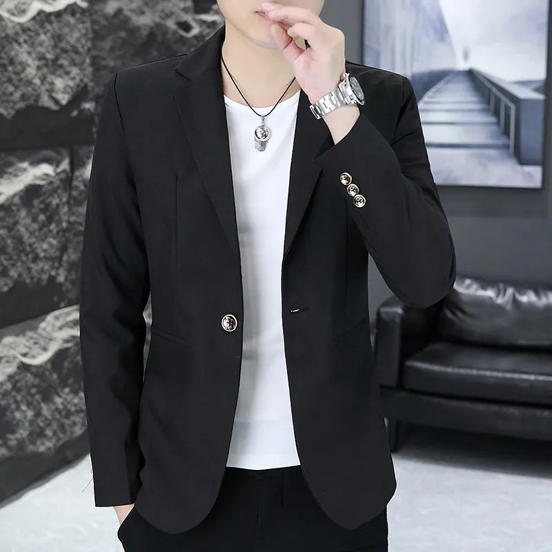 

Повседневная мужская куртка Slim Fit в корейском стиле, весна-осень, модная, цельная, из полиэстера, с длинными рукавами