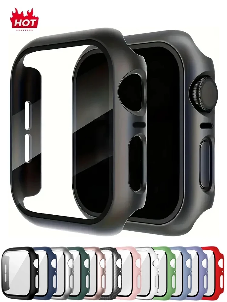 Gehärtetes Glas + Abdeckung für Apple Watch-Zubehör 44 mm 45 mm 41 mm 40 mm 42 mm Displayschutzfolie Apple Watch-Gehäuse Serie 9 4 5 6 SE 7 8