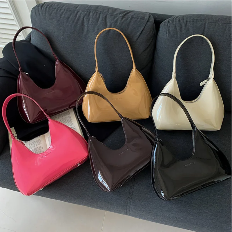 

Women Patent Leather Tote Bag New Fashion Designer Underarm Bags French Casual Satchel Luxury Shoping Zipper Small Handbags