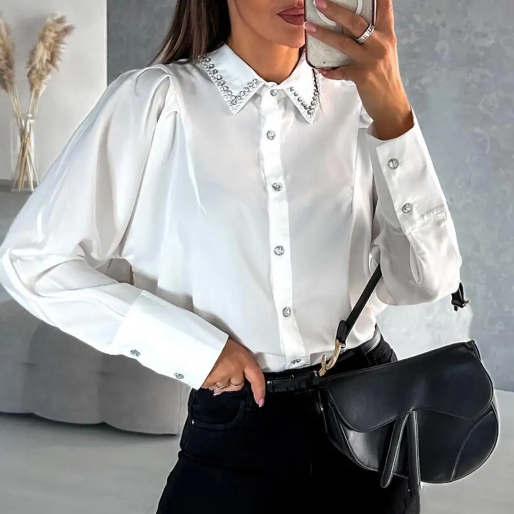 Camisa de manga larga con solapa para mujer, camisa de botonadura única, Tops holgados, blusa informal elegante para oficina, primavera y otoño