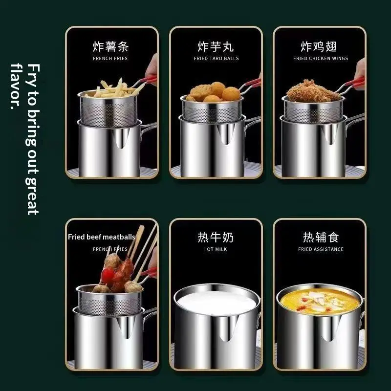 ~Deep Frying Pot Kitchen Fryer With Strainer Stainless Steel Tempura Fryer Pan Fry Pot Chicken Fried Chicken Cooking Tools