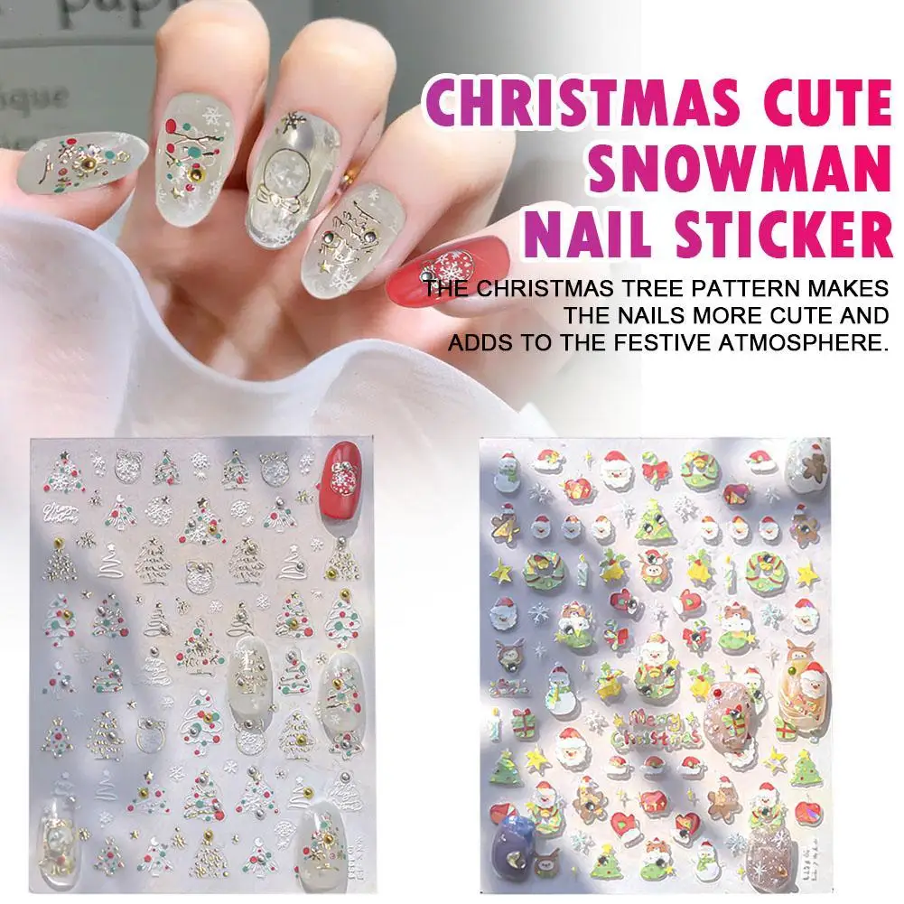 Winter Christmas Atmosphere Nail Stickers Snowman Snowflake Wapiti Self-adhesive High Quality Cute Nail Stickers Nail Art Deco