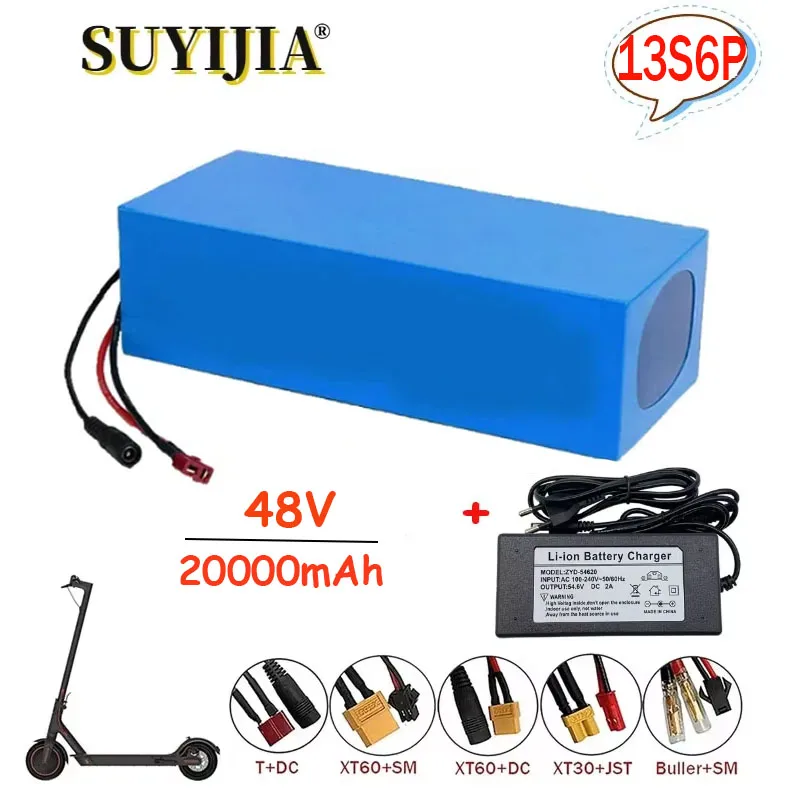 New 20Ah 48V 13S6P 18650 Li-ion Battery Pack 20AH 2000W Built-in 50A BMS for Electric Bicycle Electric Scooter +54.6V 2A Charger