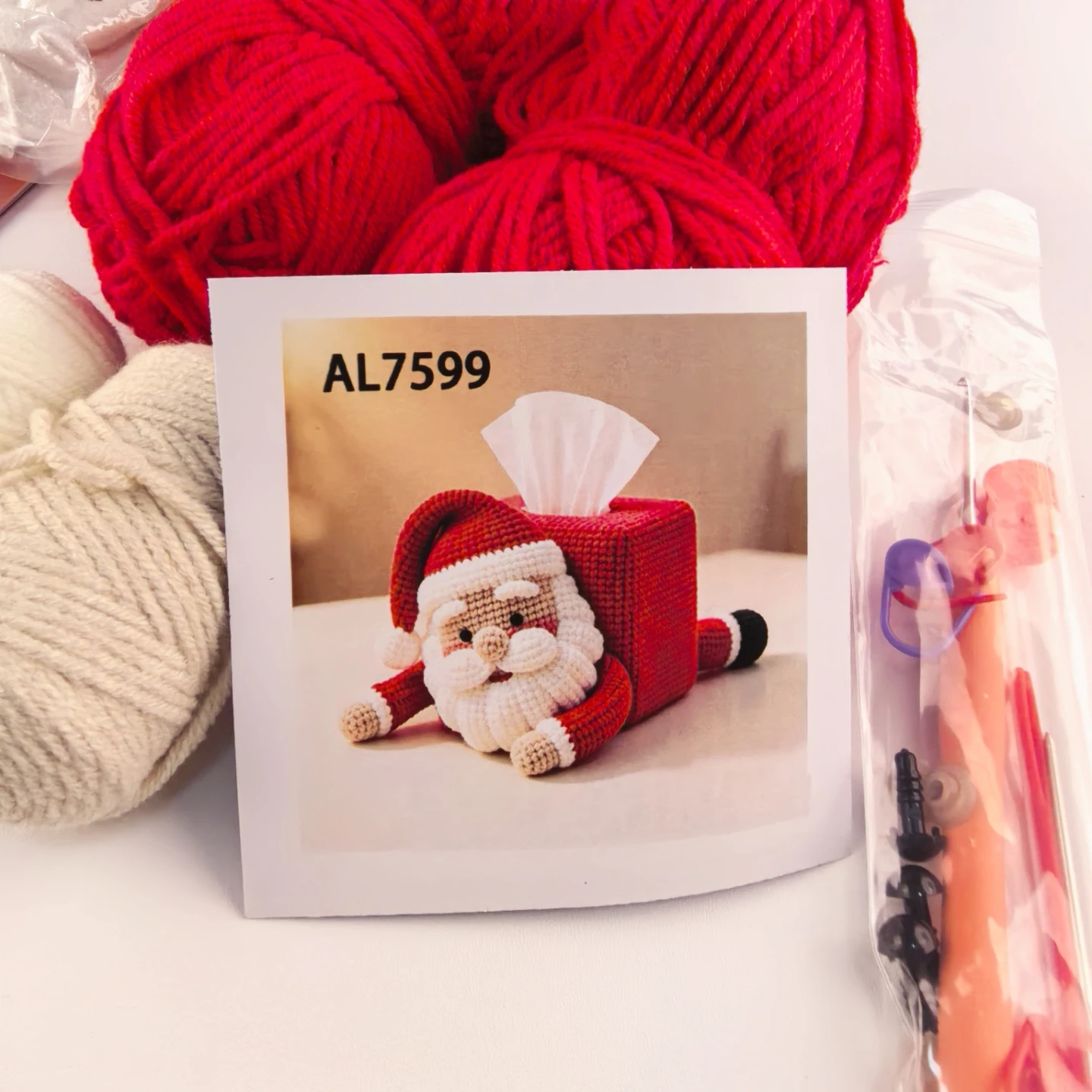 Handmade Crochet DIY Kit - Christmas Snowman Tissue Box Ornament Style DIY Material Kit