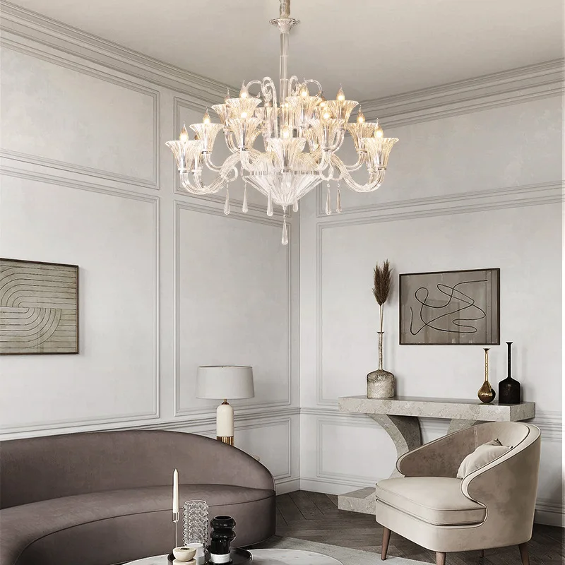 

French living room chandelier retro villa duplex floor hall crystal lamp advanced sense