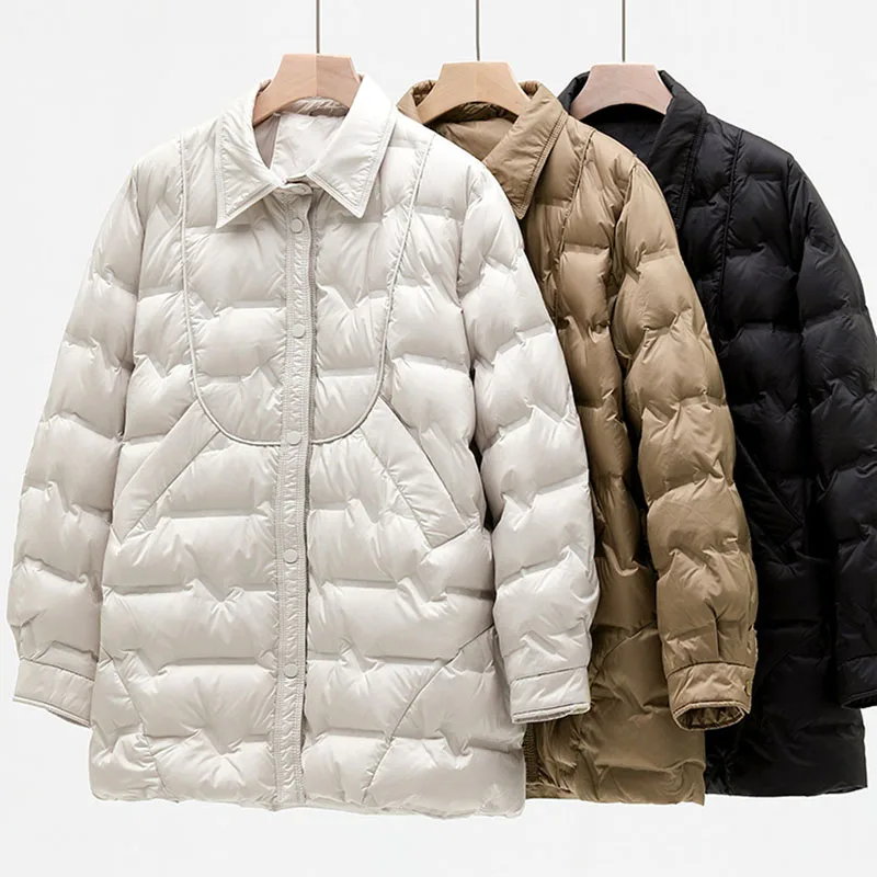 SEDUTMO Winter Quilted Duck Down Coat Women Ultra Light Warm Pocket Long Oversize Shirt Puffer Jacket  Parka ED2104