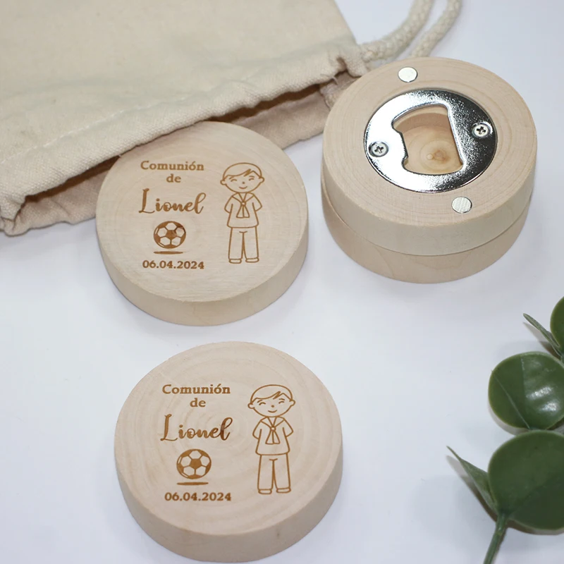 Personalised Wooden Bottle Opener Engraved Portable Magnetic Wooden Round Opener Bridesmaid Wedding Favors Custom Baptism Gifts