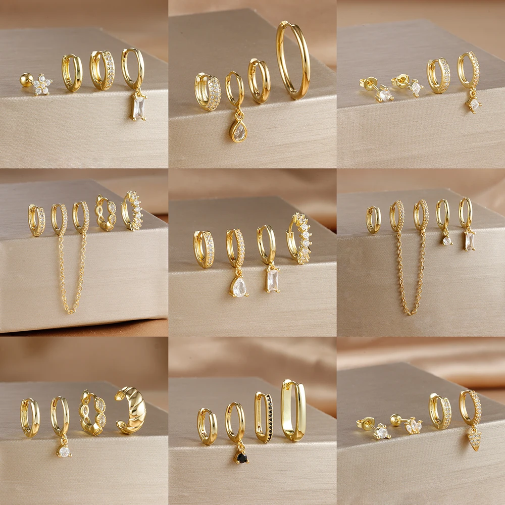 NONE Boucles d'oreilles à fleurs en Zircon cubique, 4 pièces, INS coréen, nouvelles ventes rondes, ensemble de boucles d'oreilles pour femmes et filles, bijoux de perçage