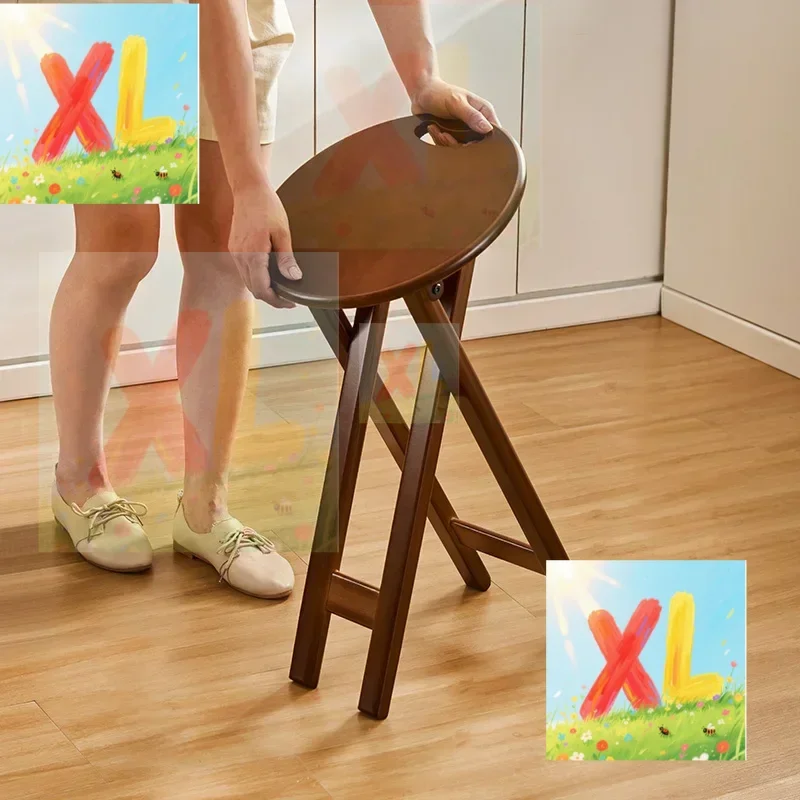 Foldable Stool Household Tall Round Stool Portable Bar High Chair