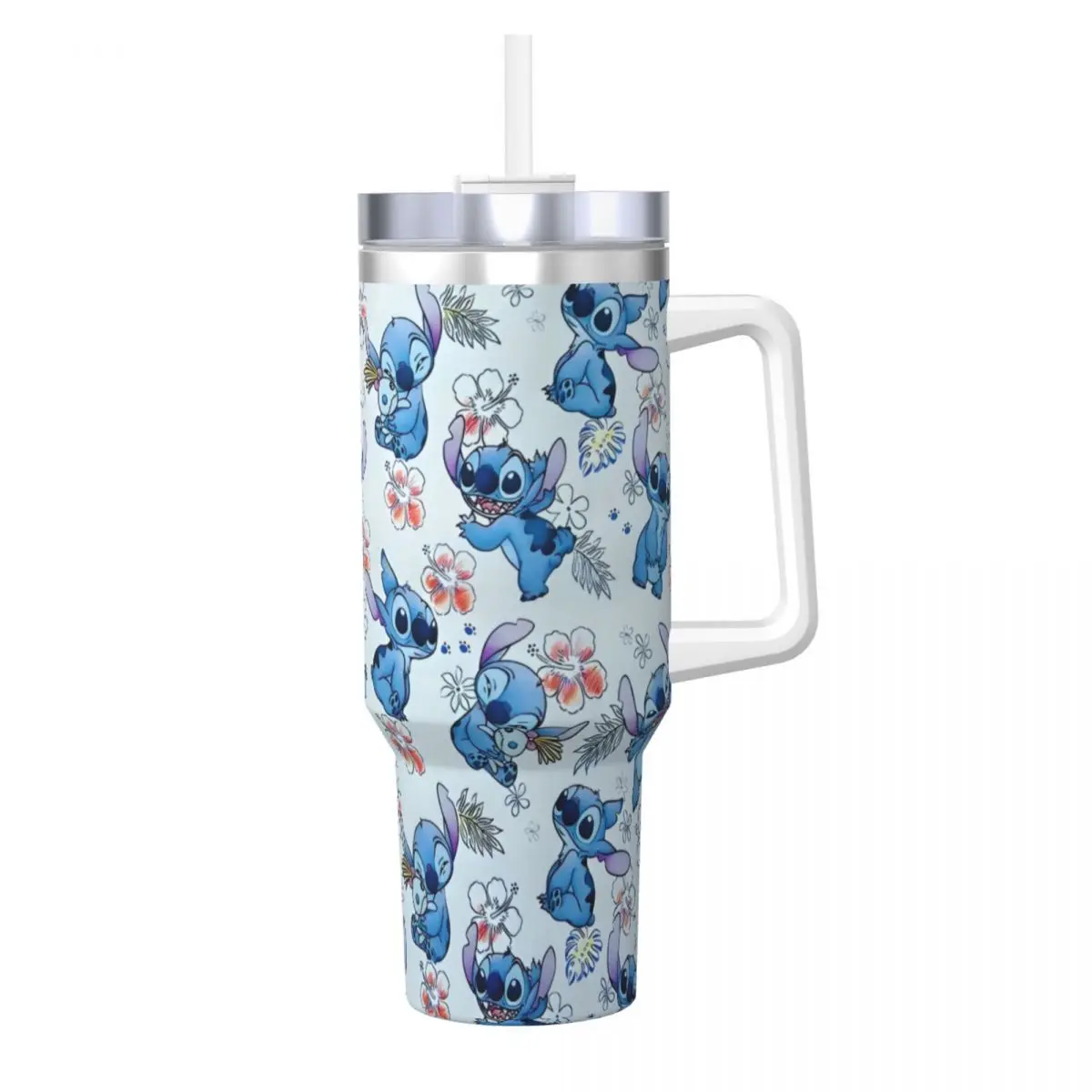 Cute Cartoon Stitch Tumbler Blue Comic Cold Drink Water Bottle Keep Heat Stainless Steel Thermal Mug Custom DIY Beach Mugs Cup