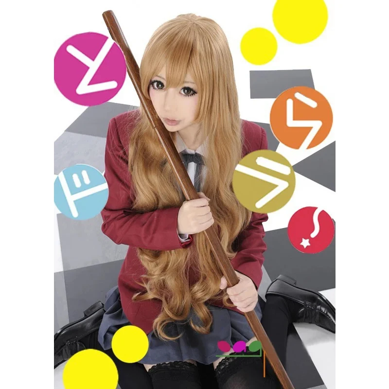 

TIGER DRAGON Toradora! Aisaka Taiga 80cm Long Linen Brown Wavy Heat Resistant Cosplay Wig + Wig Cap