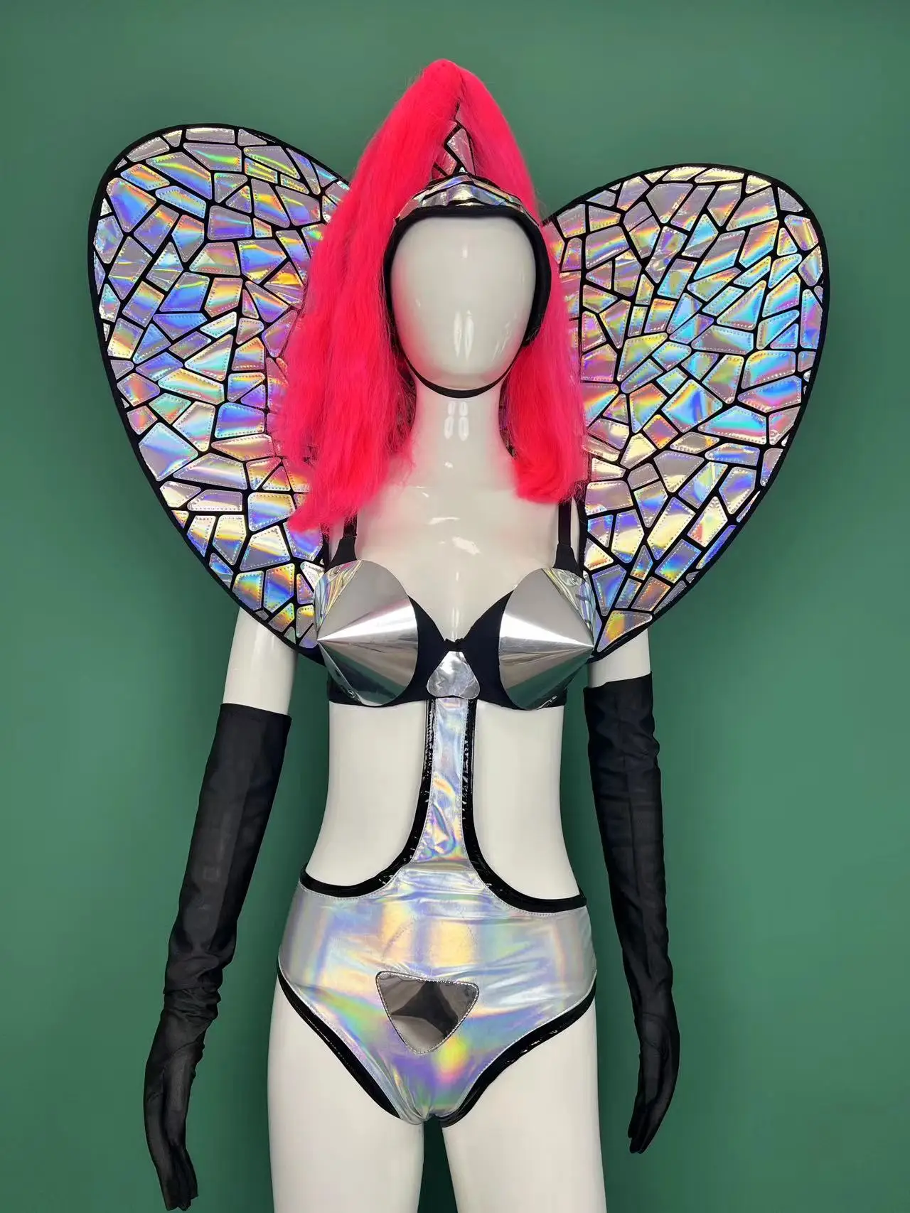 Lustrzany kołnierzyk stojący drążą laserowe body seksowny klub nocny Bar Gogo tancerz kostium wydajności Drag Queen strój