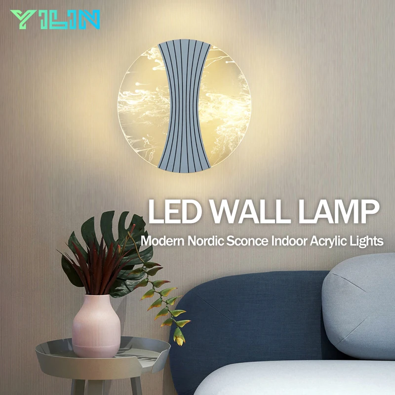 

Luxurious Acrylic LED Wall Lamp Modern LED Indoor Wall Light 8W Nordic Sconce Lamp Bedside Light Bedroom Living Room Decorate