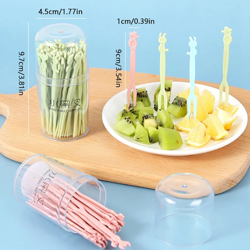 54 Mini Fourchettes à Fruits Animaux - Cure-dents Colorés Pour Enfants - Idéal Pour Gâteaux, Fruits Et Fêtes - Design Mignon Et Réutilisable - 13