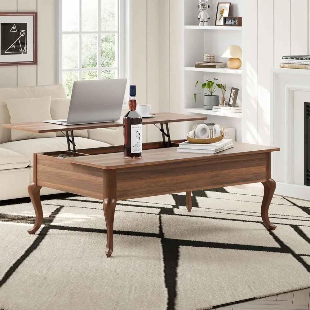 

Lift Top Coffee Table, Farmhouse Coffee Table with Hidden Storage, Wood Center Table Dining Table for Living Room, Apartment, Ho