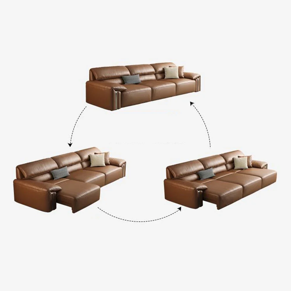 

Modern Convertible Genuine Leather Sofa Bed – Multi-functional Electric Sleeper Couch with Adjustable Seats & Wide Chaise Lounge