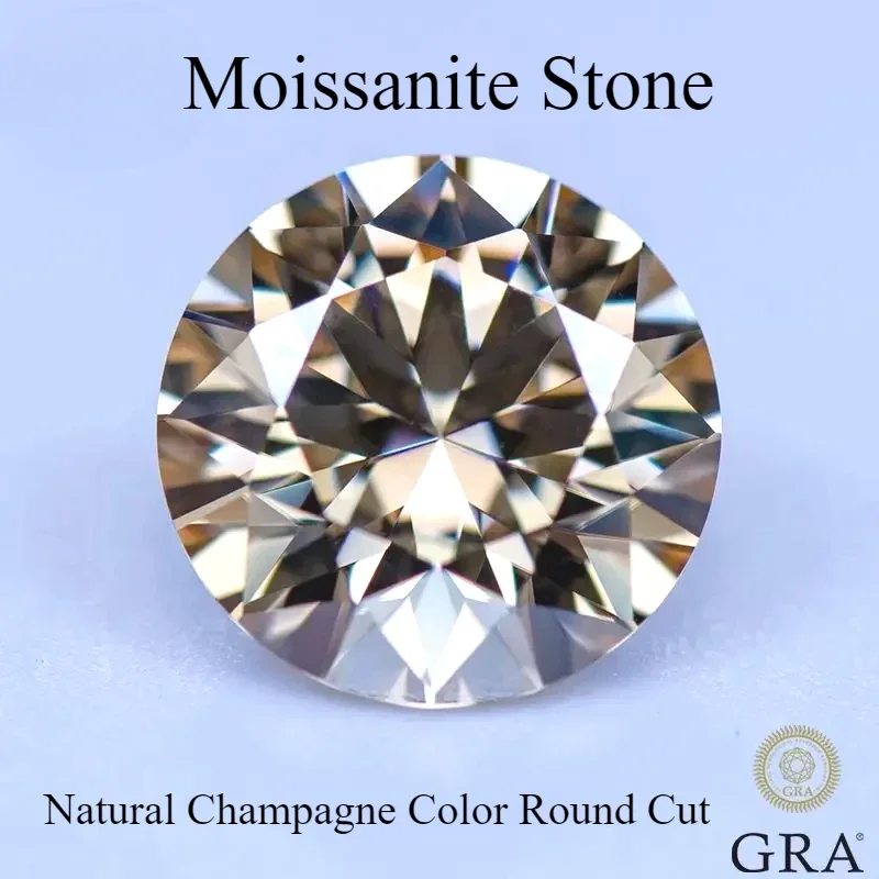 

Moissanite Stone Natural Champagne Color Round Cut 8 Hearts & Arrows Lab Grown Gemstone Pass Diamond Tester with GRA Certificate