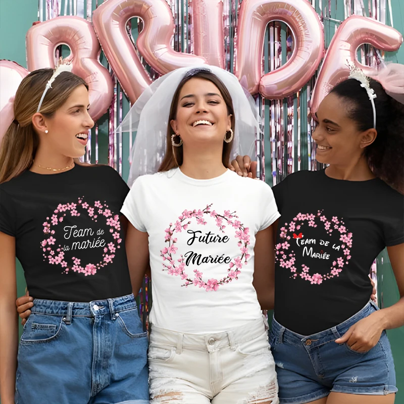 Team Future Bride Tops Flower Crown Graphic T-shirt Girls Bridal Wedding Bachelorette Hen Party Shirt French Women EVJF Tees