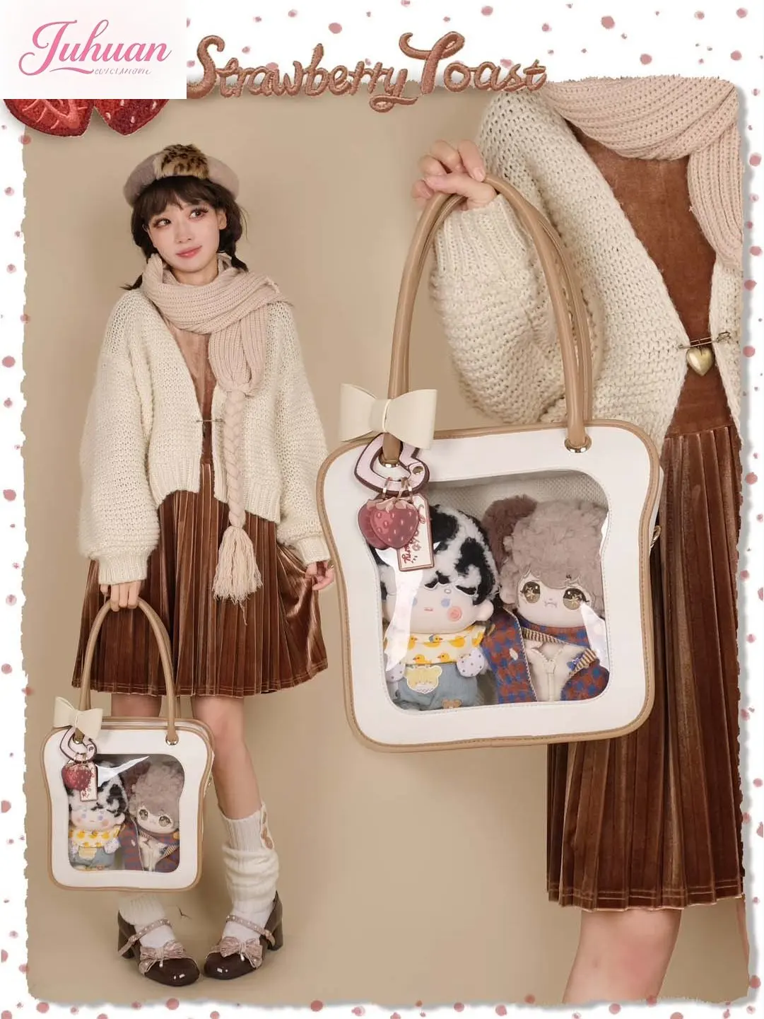

Kawaii Bow Toast Shaped Lolita Ita Purses and Handbags for Women Clear Window Shoulder Bag for Young Girls Cute Transparent Tote
