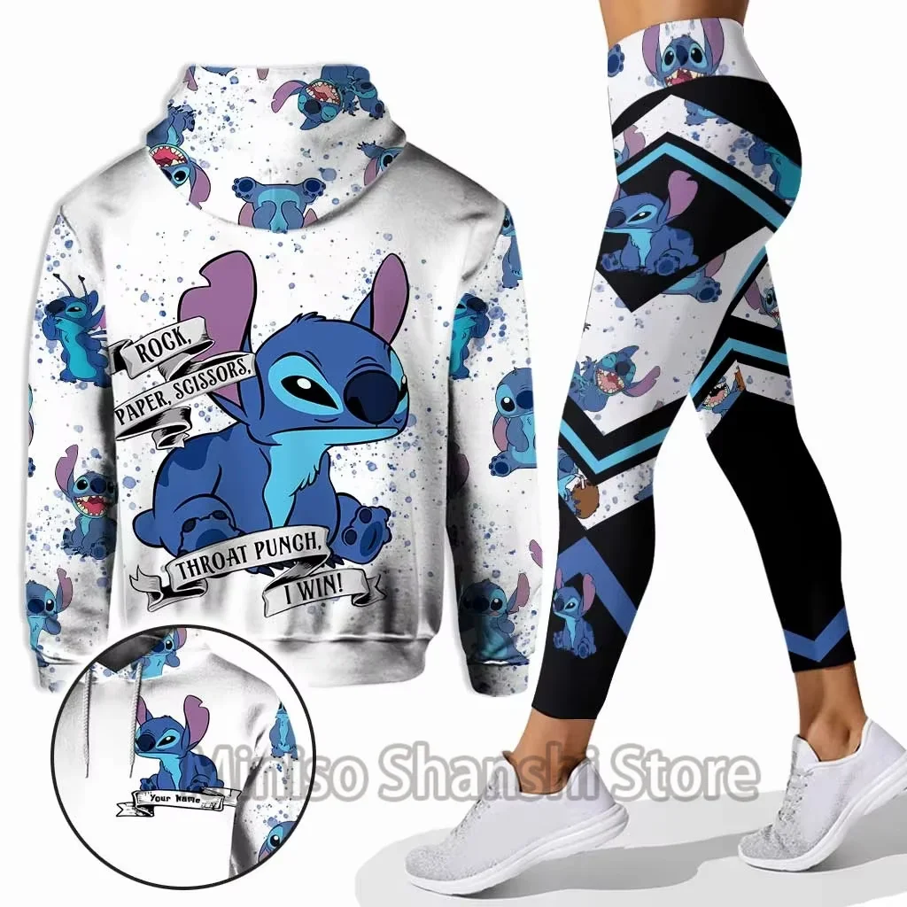 Cute Disney Stitch 3D Women's Hoodie and Tight Pants Minnie Yoga Pants Sports Pants Fashion Sports Set y2k clothes