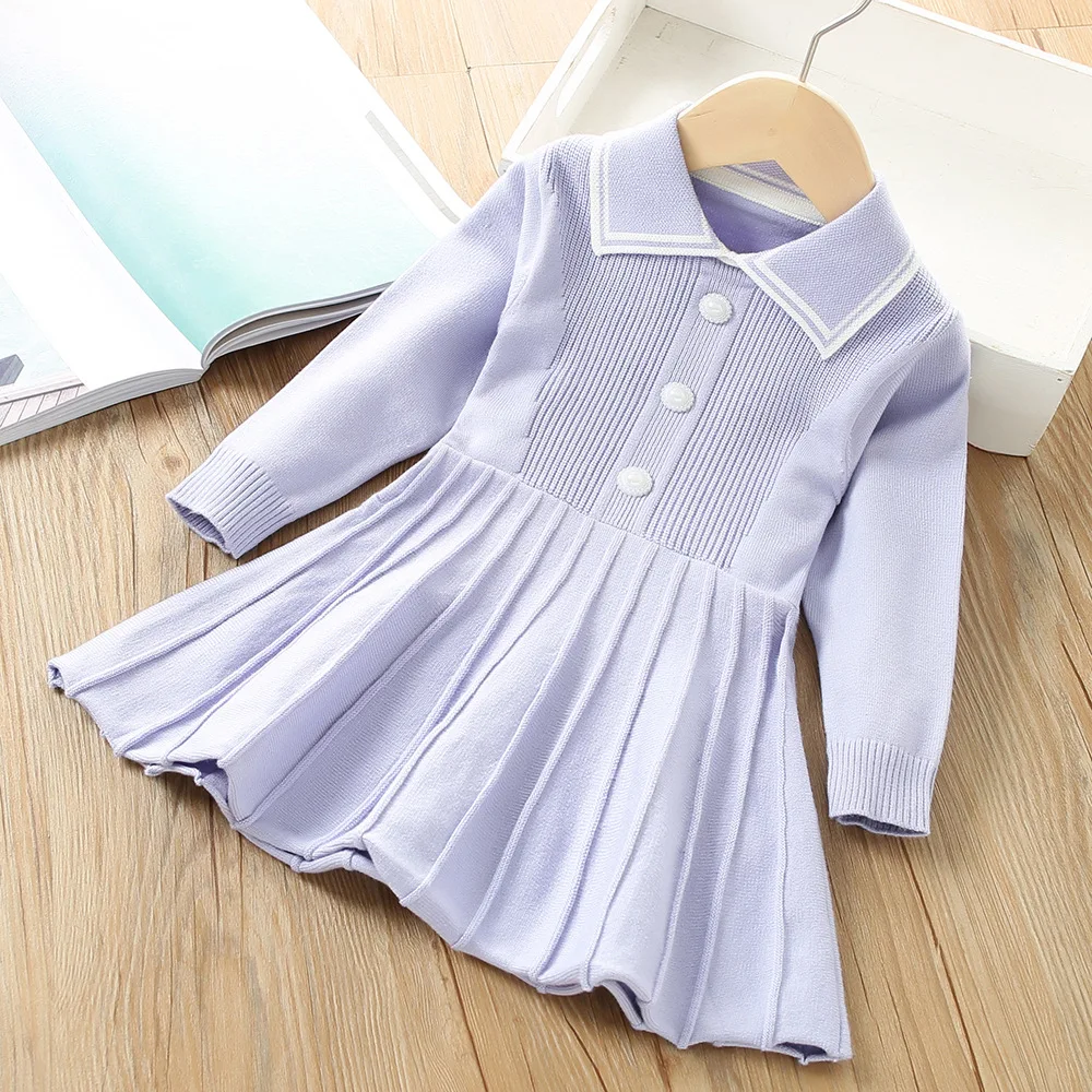 

Платье-свитер для девочек, осень-зима 2025 года, новое однотонное платье-свитер в иностранном стиле для детей 2–6 лет, вязаное платье-свитер