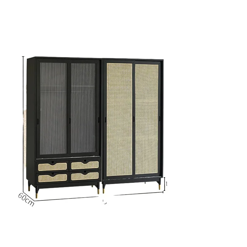 مجموعة خزانة ملابس من الخيزران الفرنسي القديم، وخزانة باب منزلية صغيرة #1