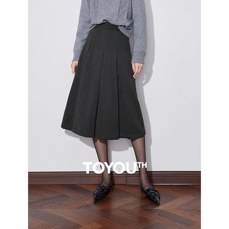 

TOYOUTH Women Skirt 2024 Autumn Winter New High Waist Pleated College Style Elegant Umbrella Skirt