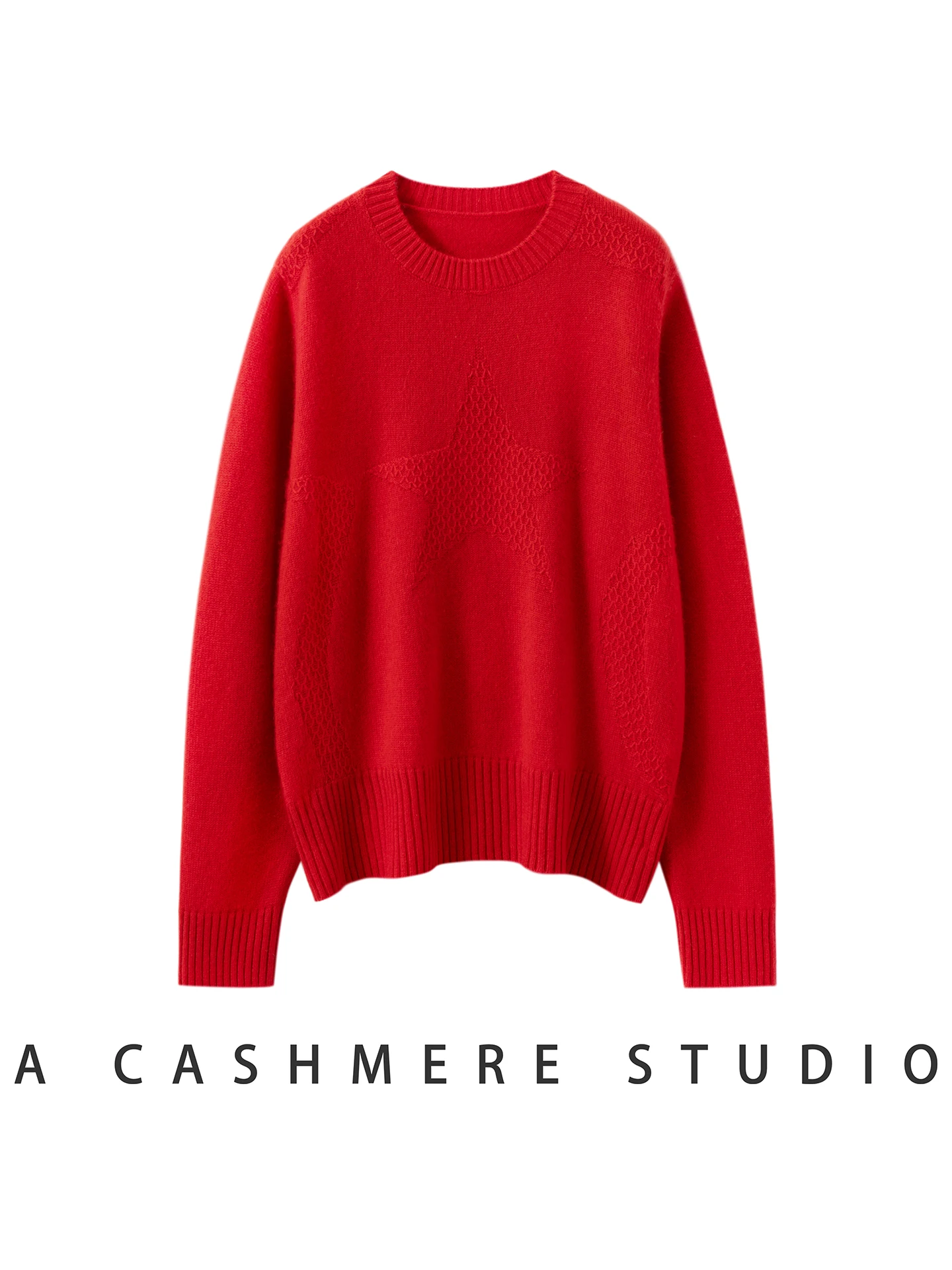 

TLOML Women‘s 100% Cashmere Sweater Thicken O-neck Star Pullover Jacquard Cashmere Knitwear Autumn Winter Soft Loose Comfy Tops