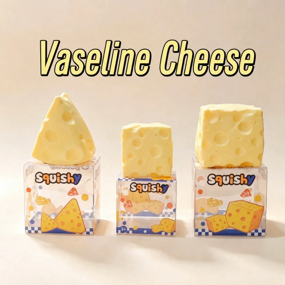 Vaseline Style Cheese Squishy Toy Soft Slow Rising Squeeze Decompression Toy with Box Cute Desk Gift for Room Office Relaxing