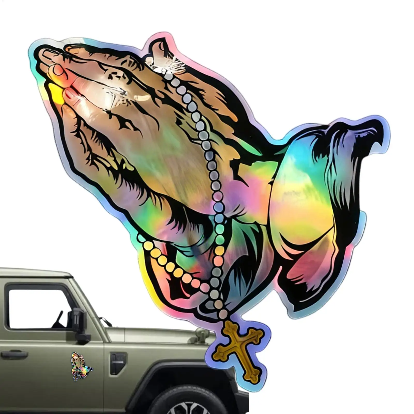 Prayer Stickers Colorful Glass Cling Religious Praying Hand Pattern Christian Stickers for Truck Motorcycle Automobile Vehicle