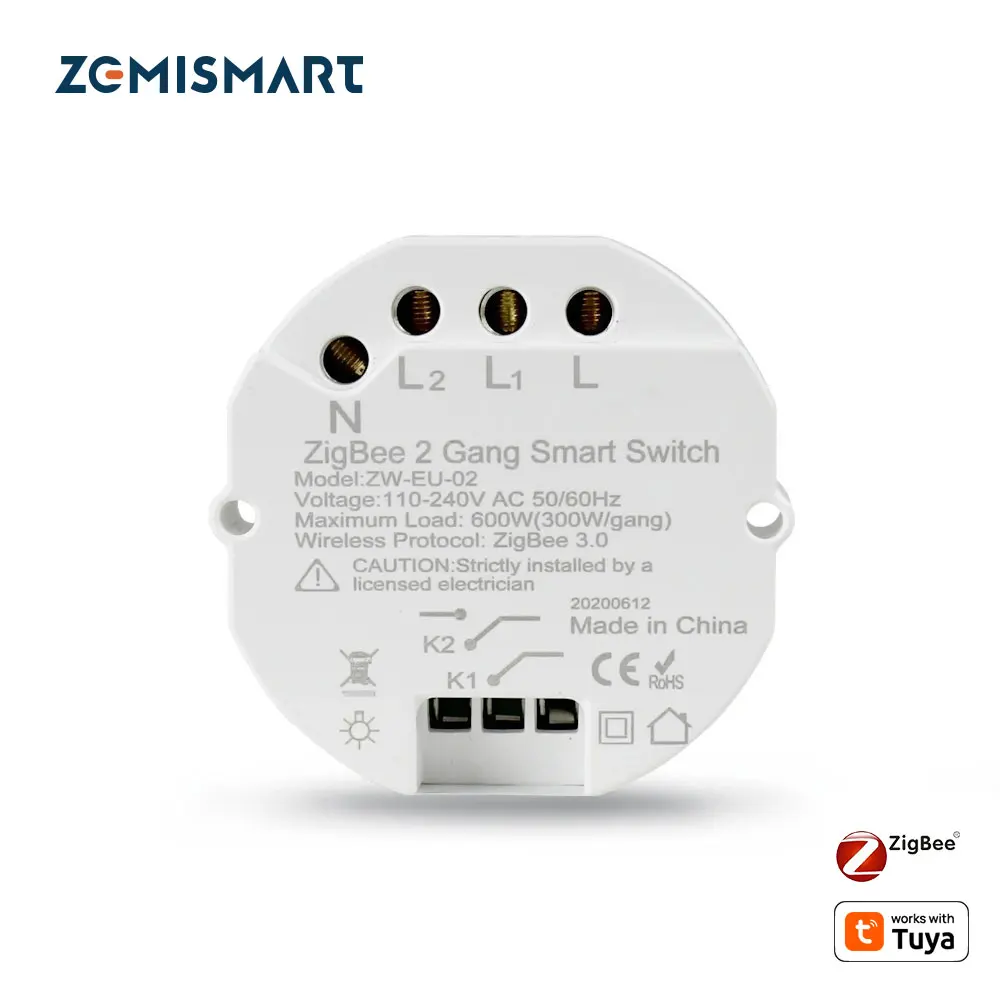 Zemismart Zigbee 3.0 Smart Light Switch Work with Tuya DIY Breaker Module SmartThings Control Alexa Google Home Alice 2 Way