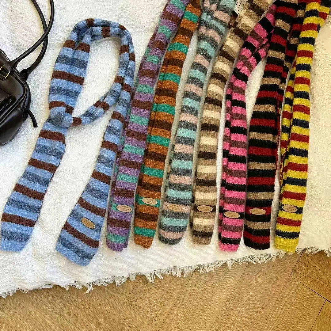 

46/2000 корейская версия модного длинного вязаного цветного шарфа в полоску для женского модного украшения, шарф на шею