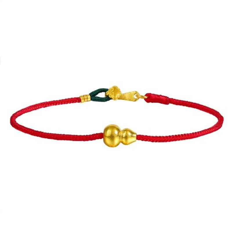 

Handmade Red String Bracelet Women 24K Yellow Gold Ruyi Gourd Bracelet