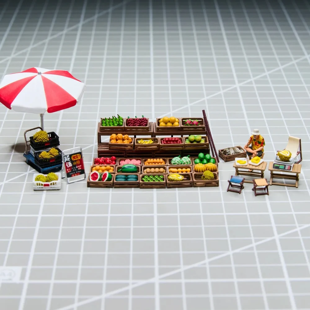 Kicarmod 1:64 conjunto de suporte de frutas impressão 3D material de resina cena em miniatura figura modelo ornamento