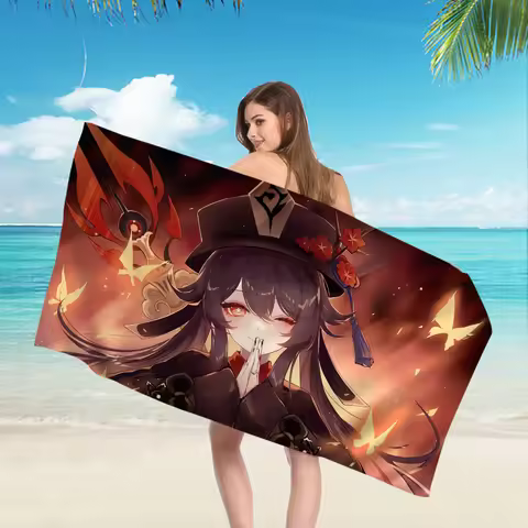 Genshin Impact Hu Tao Anime Microfiber Beach Towel Absorbent Quick Dry Soft Yoga Swimming Resort Mountain Climbing Towel