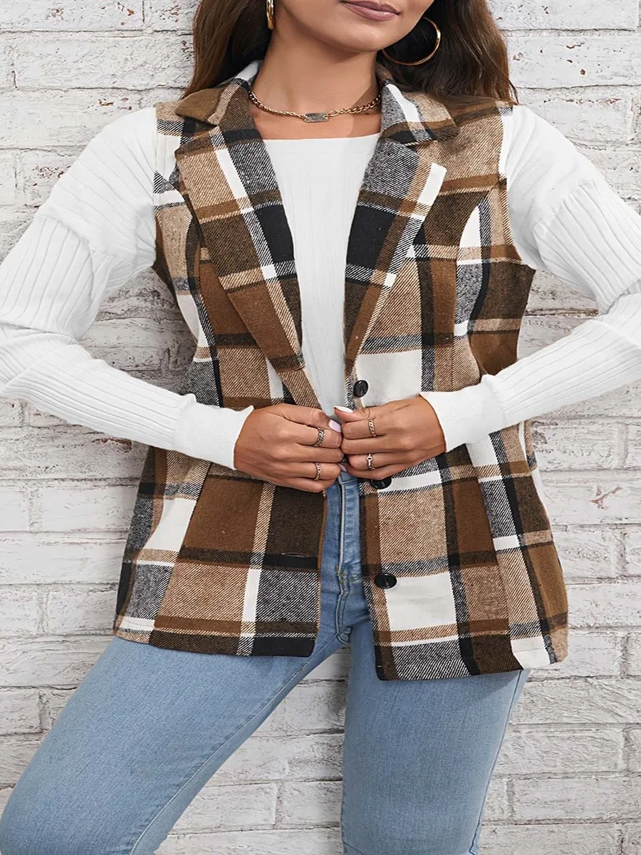 Lässige karierte Knopf-Revers-Weste für Damen, Sommer 2025, Faion, lässige karierte IRT-Weste für Damen, bequem, atmungsaktiv, andere Matten...