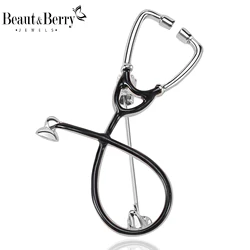 Beaut&Berry Classic Enamel Stethoscope Brooches for Women Unisex Medical Pins Casual Party Accessories Gifts Friends Decoration