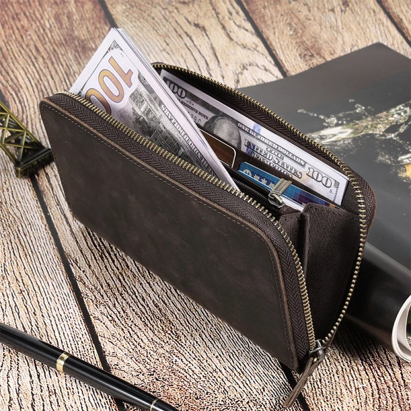 Retro Wild Horse Leather Wallet for Men - RFID Business Long Style Premium Leather Money Clip Men's Wallet