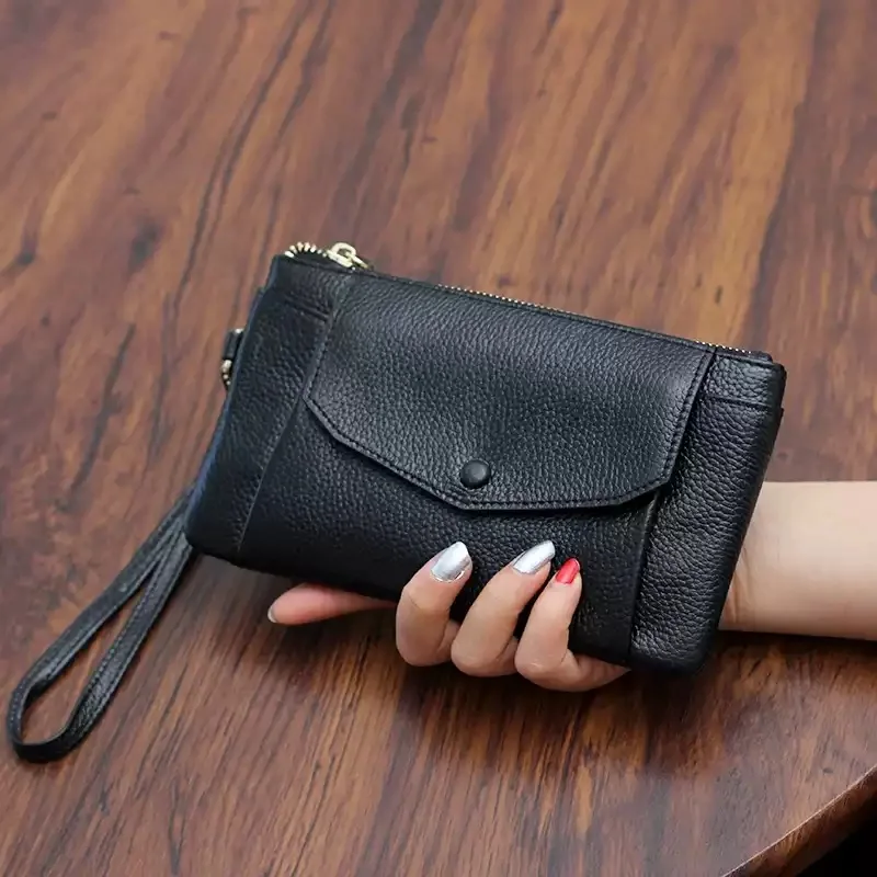 

Fashion Genuine Leather Women Clutch Purses Solid Card Holder Long Wallet Female Mobile Phone Purse Bags Versatile Money Purses