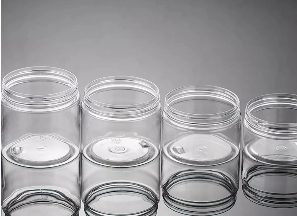 20pcs/lot clear round PET jar bottle container with plastic lids for Cosmetic 100g 150g 200g 250g food grade Packaging jars